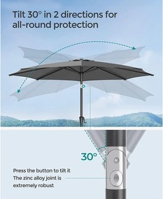 Kerti napernyő, kültéri napernyő 30°-ban dönthető, szürke