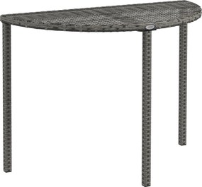 Outsunny Balkon Asztal Kerti Oldalsó Asztal Kültéri Bútor Félkör alakú Rattan Fém Szürke 100 x 50 x 74 cm | Aosom