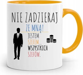 Sárga Bögre Ajándék A Főnöknek Ne Szórakozz Velem fényképes nyomattal