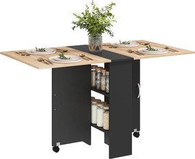 HOMCOM Összecsukható Étkezőasztal Konyhai Asztal Kerekekkel 4-6 Fő Részére 75x140x75 cm Természetes és Fekete | Aosom