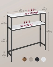 Előszobai konzolasztal, 2 szintes, márványfehér és tinta fekete színben