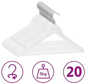 20 db fehér csúszásmentes keményfa ruhaakasztó