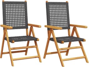 vidaXL 2 db fekete tömör akácfa és polyrattan kerti szék
