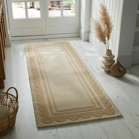 Natúr színű kézi szövésű gyapjú futószőnyeg 80x230 cm Lois Scallop – Flair Rugs