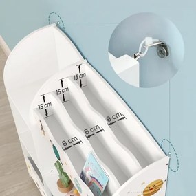 Gyerek könyvespolc ANET fehér, textil dobozokkal