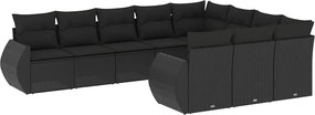 vidaXL 10 részes fekete polyrattan kerti ülőgarnitúra párnákkal