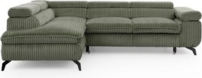 Zöld kordbársony sarokkanapé (bal oldali-L alakú) Marbeya – Ropez