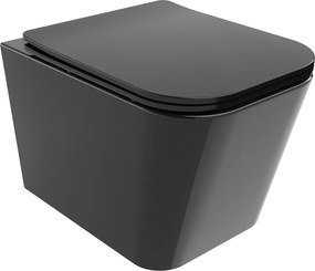 Mexen Teo perem nélküli WC-csésze lassan záródó slim tetővel, duroplast, fekete fényes - 30854070