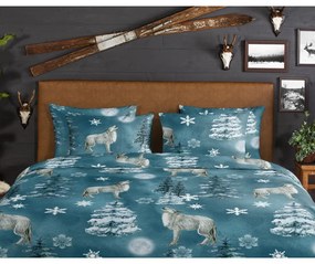 Petróleumkék kétszemélyes hosszabbított flanel ágyneműhuzat 200x220 cm Midnight – Good Morning