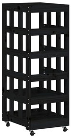 fekete tömör fenyőfa rönktároló kerekekkel 40x49x110 cm