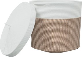 vidaXL barna és fehér pamut tárolókosár fedéllel Ø40 x 35 cm