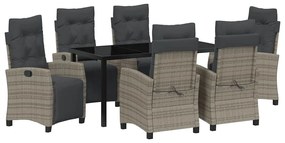 vidaXL Kert étkező szett párnával 7 pcs Szürke polirattan
