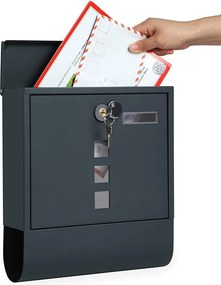 Zárható postaláda újságtartóval, névtáblával falra, kerítésre szerelhető, antricit szürke