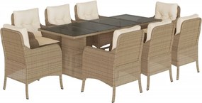 vidaXL 9 részes bézs polyrattan kerti étkezőgarnitúra párnákkal