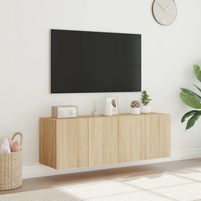 2 db sonoma tölgy színű fali TV-szekrény LED-del 60x35x41 cm