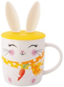 Altom Porcelánový hrnek Veselý králíček sesilikonovým víčkem, 400 ml
