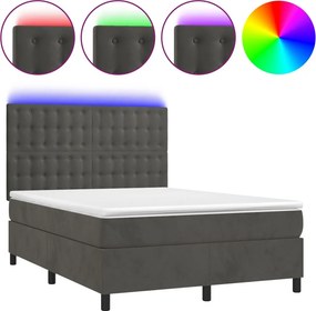 vidaXL sötétszürke bársony rugós és LED-es ágy matraccal 140x190 cm