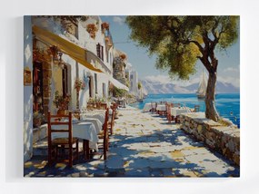 Poszter Mediterrán Város Víz Kávézó Csónak 80x60