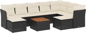 vidaXL 10 részes fekete polyrattan kerti ülőgarnitúra párnákkal