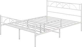 HOMCOM 135x190 cm-es Dupla Ágykeret Fejtámlával, Acél Lécsekkel és Tárolóhellyel 330 kg Teherbírással - Fehér | Aosom