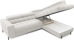 Krémszínű buklé kinyitható-tárolóhelyes sarokkanapé (jobb oldali-L alakú) Ferucce – ELTAP