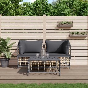 3 részes antracitszürke polyrattan kerti ülőgarnitúra párnákkal