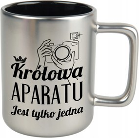 Bögre Matt Ezüst Fekete Belső 360ml Vicces Ajándék Kamera Királynő