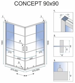 Rea Concept, zuhanykabin 90x90x190 cm, fekete profil + fekete Savoy zuhanytálca, KPL-K1002