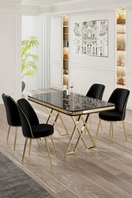 Vals étkezőgarnitúra, fekete márvány-arany, 130 cm – TR240CHR2344