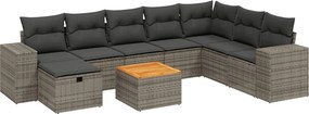 vidaXL 9 részes szürke polyrattan kerti ülőgarnitúra párnákkal