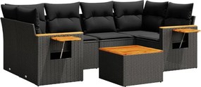 vidaXL 7 részes fekete polyrattan kerti ülőgarnitúra párnával