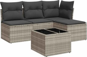 vidaXL 5 részes világosszürke polyrattan kerti ülőgarnitúra párnákkal