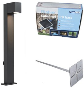 Kültéri lámpa fekete színben, földbe szúrható tüskével és kábeltömítéssel, 65 cm, foglalattal, IP44 - Baleno