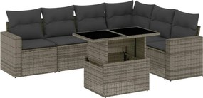 vidaXL 7 részes szürke polyrattan kerti ülőgarnitúra párnákkal