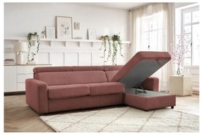 Rózsaszín kordbársony kinyitható sarokkanapé (variálható) Monaco – Bobochic Paris