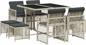 vidaXL 9részes világosszürke polyrattan kerti étkezőgarnitúra párnával