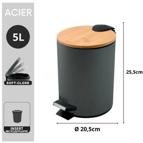 Sötétszürke acél pedálos szemetes 5 l Adonis – Spirella