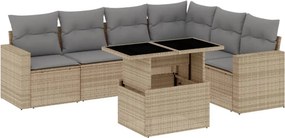 vidaXL 7 részes bézs polyrattan kerti ülőgarnitúra párnákkal