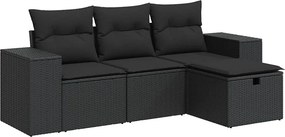 vidaXL 4 részes fekete polyrattan kerti ülőgarnitúra párnákkal