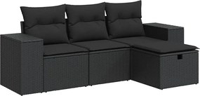 vidaXL 4 részes fekete polyrattan kerti ülőgarnitúra párnákkal