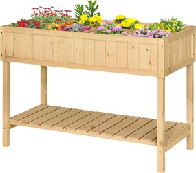Outsunny Ültetőasztal Emelt Ágyás Vetődoboz 8 Rekesszel és Drainálós Polccal Szilárd Fenyő Fából Természetes 120 x 60 x 81 cm | Aosom
