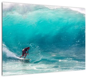 Szörfösök képe a hullámokban (üvegen) (70x50 cm)