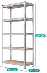 5-szintes acél polcrendszer, 2 db, ezüst