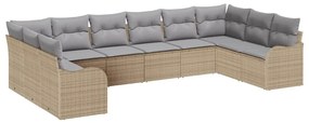 Kerti Kanapé Szett 10 pcs bézs és világosszürke Poli rattan