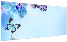 Kép - Pillangó orchidea virágon, kék (120x50 cm)