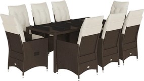 vidaXL 9 részes barna polyrattan kerti étkezőgarnitúra párnákkal