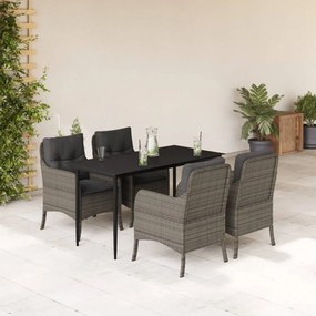 5 részes szürke polyrattan kerti étkezőgarnitúra párnával