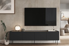 Desin 220 4D1SZ négyajtós TV-szekrény polccal - matt fekete / nagano-tölgy