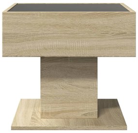 sonoma tölgy szerelt fa dohányzóasztal LED-del 50 x 50 x 45 cm