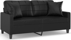 vidaXL 2 személyes fekete műbőr kanapé díszpárnákkal 140 cm